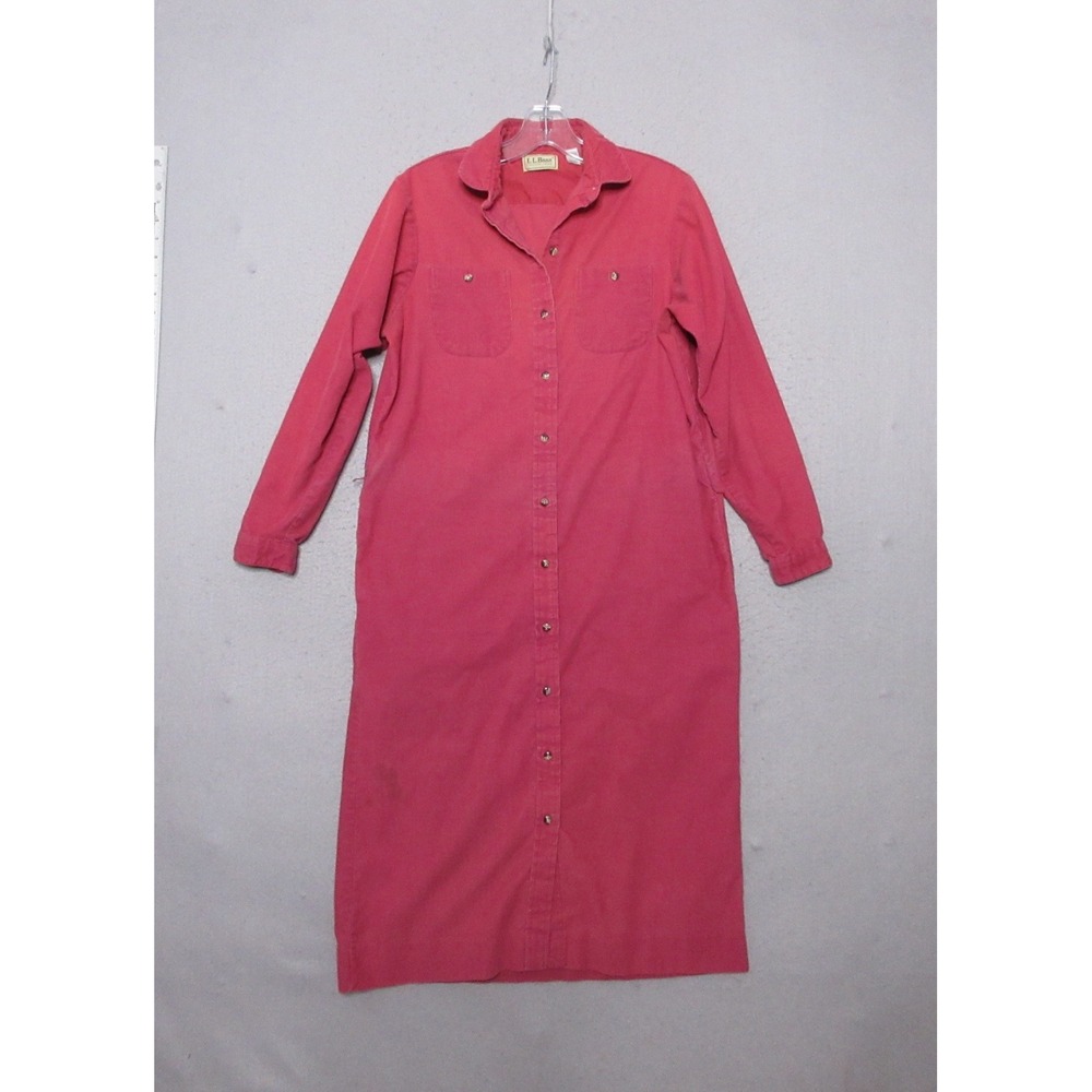 Vintage L.L. Bean Shirt Dress 12 Corduroy Cottage Core Button Midi USA‎ READ